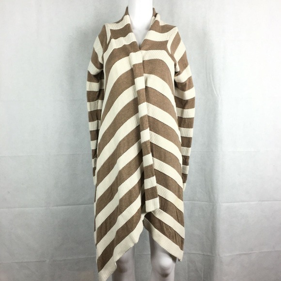 Neve Cardigan Womens Sz‎ S Brown Ivory Striped Flowy Open Sweater Cotton - Picture 2 of 10